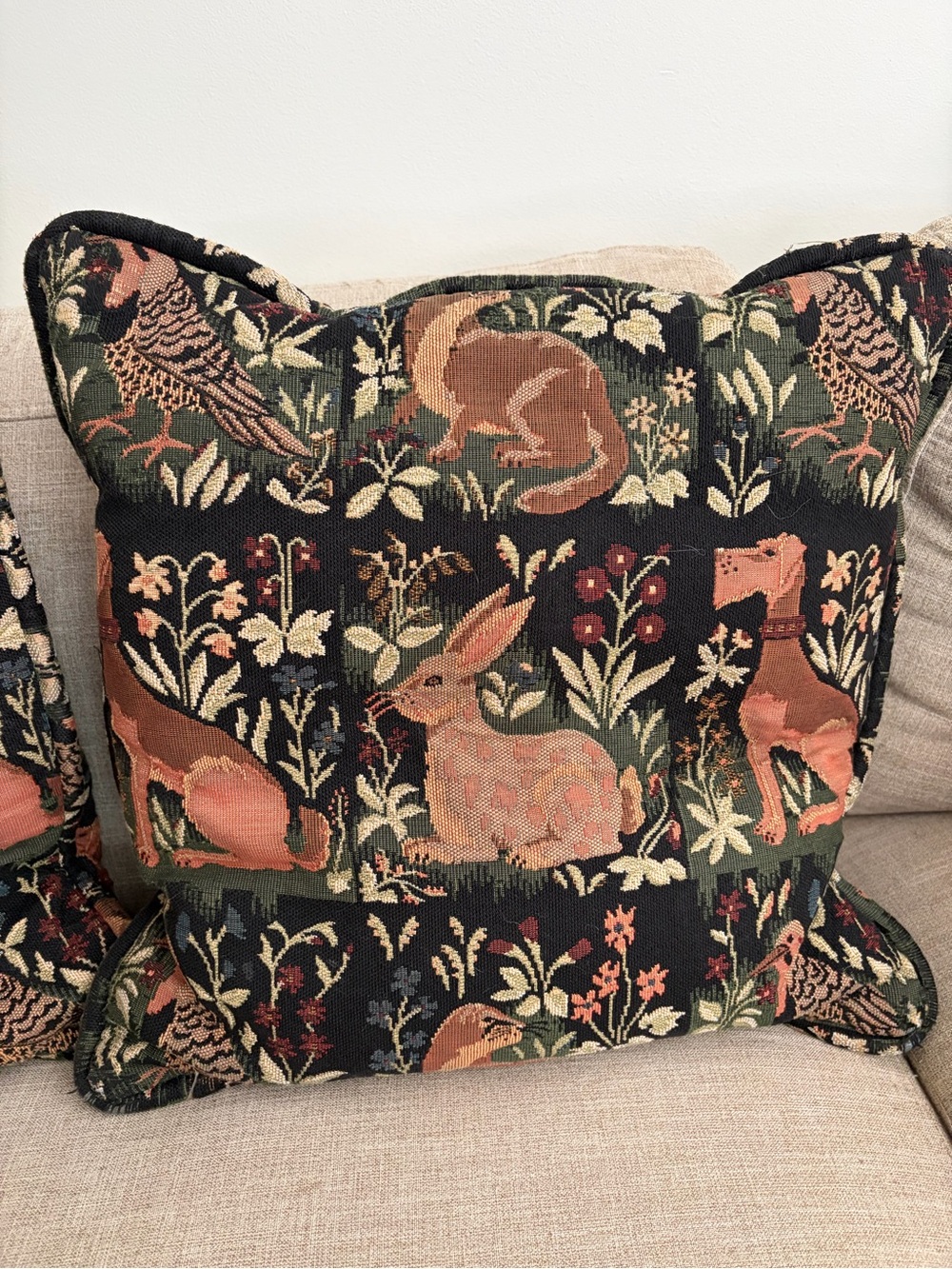 Vintage Robert Allen Animal Woodland Tapestry Throw Pillows 17” Set of 2